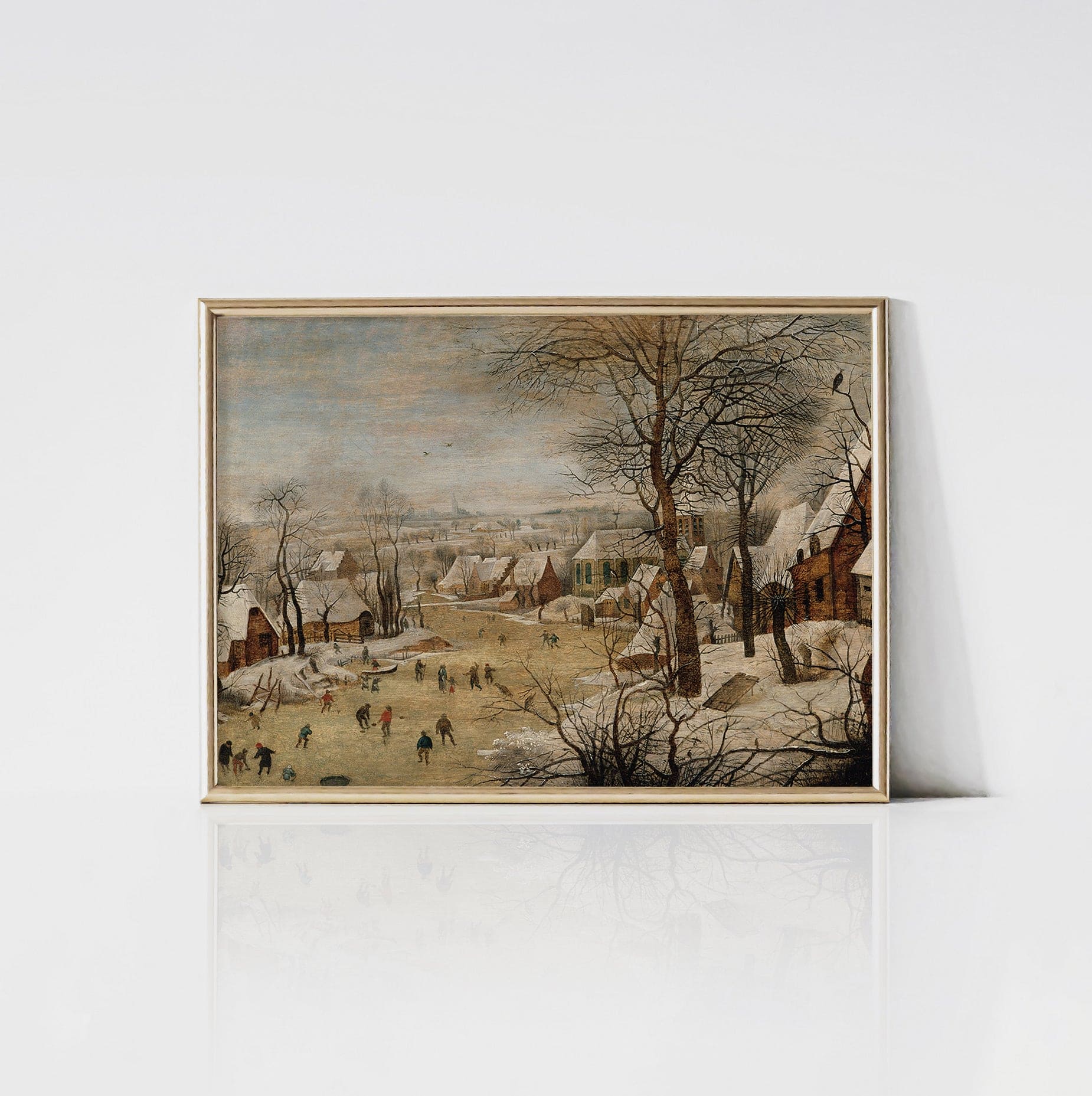 Winter Landscape with Skaters and a Bird Trap - Vintage Art Print