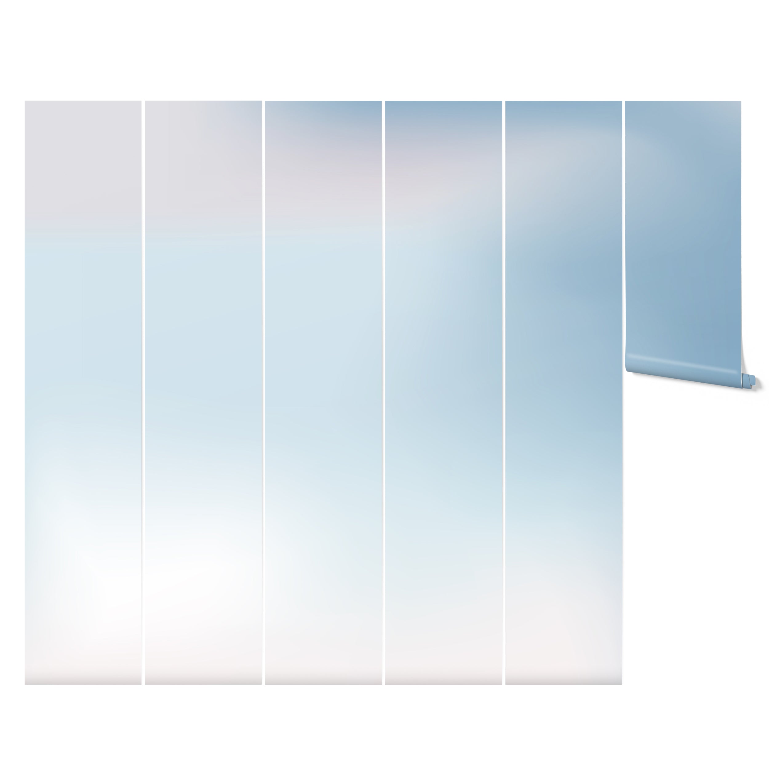 The Sky Soft Gradient Wallpaper displayed in six vertical panels. The wallpaper starts with a light blue color at the top, gradually transitioning to a soft white towards the bottom, showcasing the full gradient effect.