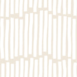 A close-up view of the Boardwalk Wallpaper - 100", featuring a minimalist design of vertical, irregular beige lines on a cream background. This simple pattern offers a contemporary and clean aesthetic suitable for modern interiors.