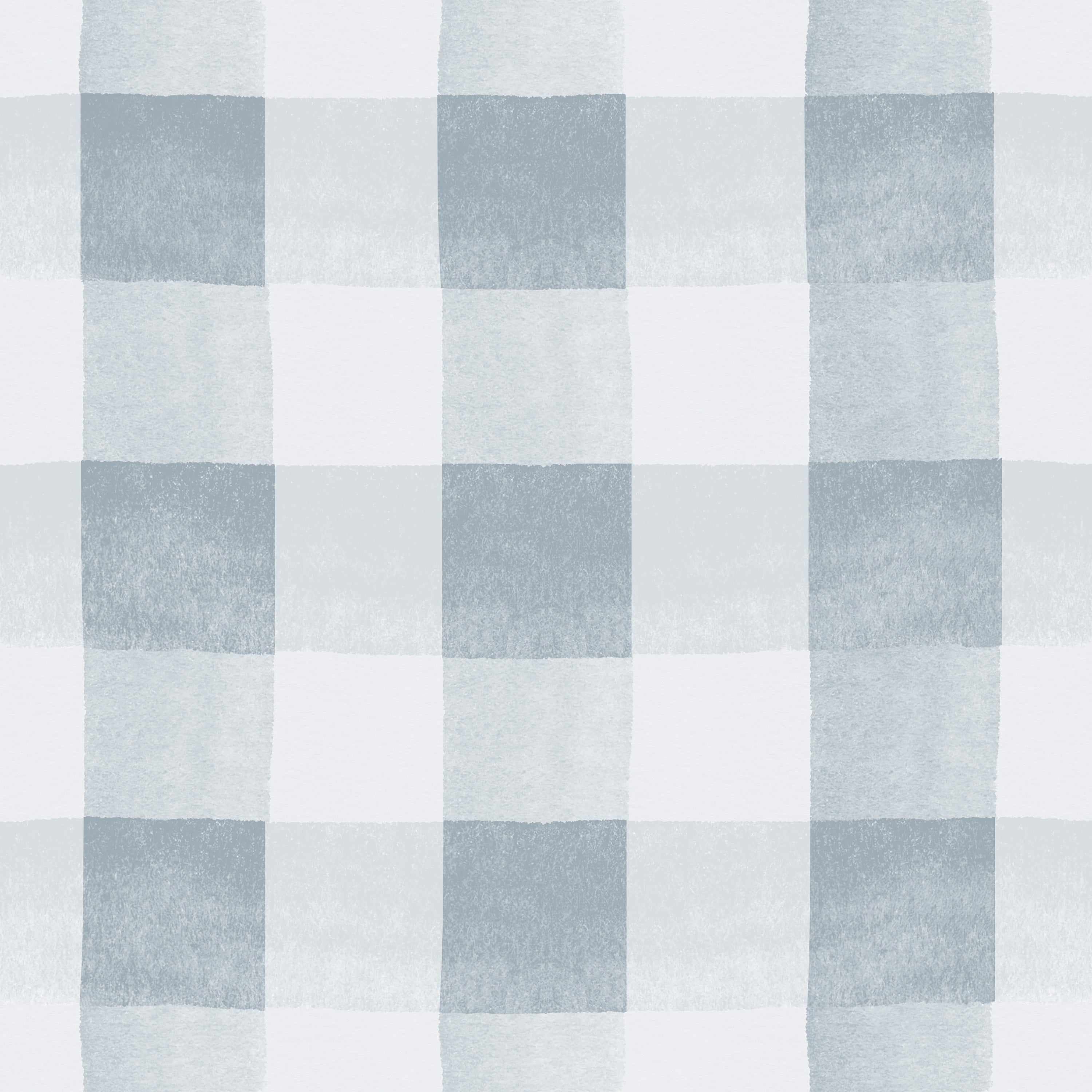 a detailed view of the "Camille Wallpaper - Pale Blue," showing the soft watercolor texture within the checkered design. The shades of pale blue gently transition, creating a soothing and inviting atmosphere. This close-up showcases the gentle brush strokes and the calming color scheme, ideal for creating a peaceful space.
