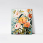 Summer Breeze Art Print mounted on a wood board, emphasizing the rich textures and bright hues of the flowers and leaves.