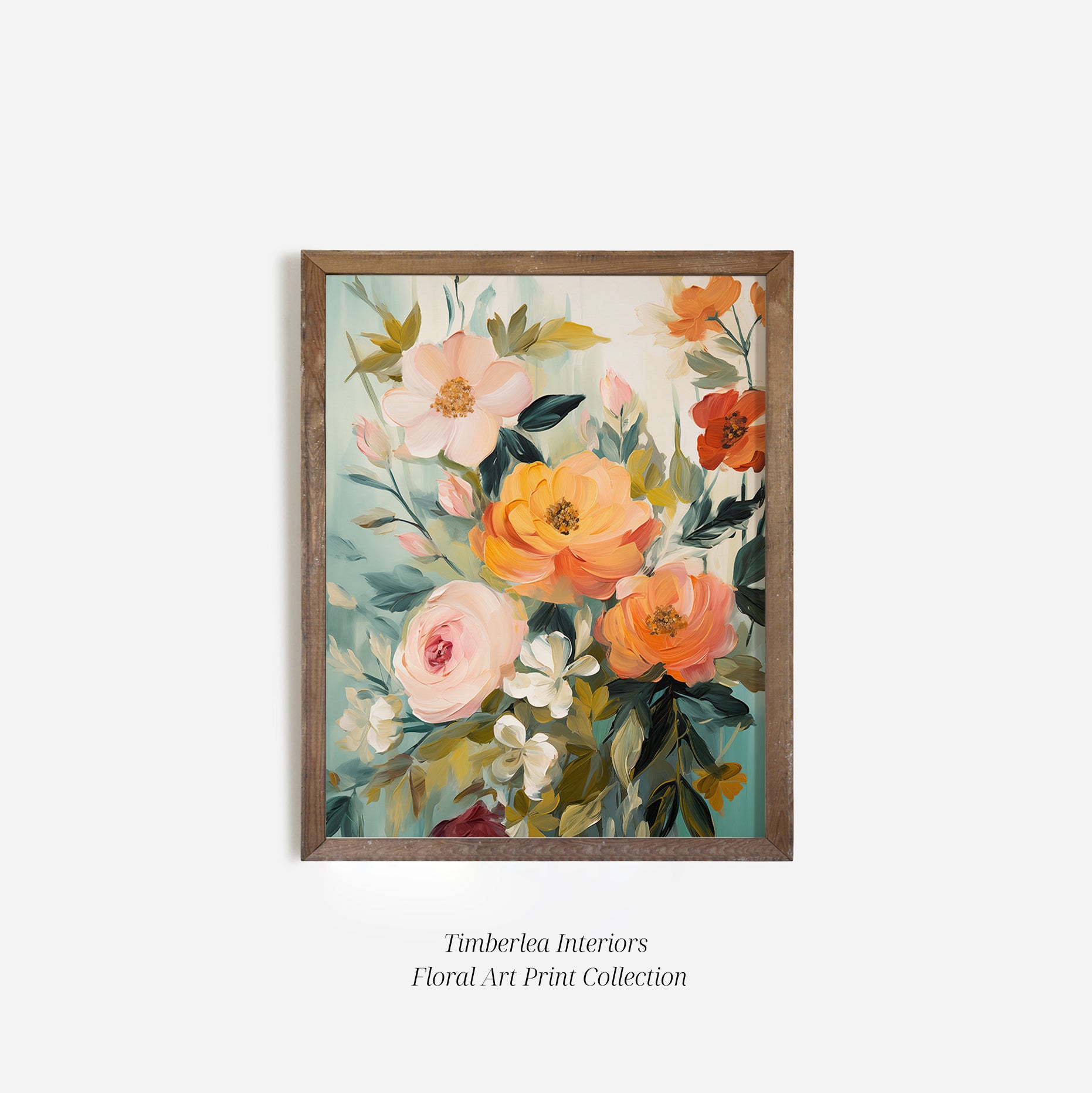 Summer Breeze Art Print elegantly framed in a wooden frame, perfect for adding a touch of nature's vibrant beauty to any room with its colorful floral design.