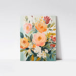 Summer Bunches Art Print mounted on a wood board, emphasizing the rich textures and bright hues of the flowers and leaves.