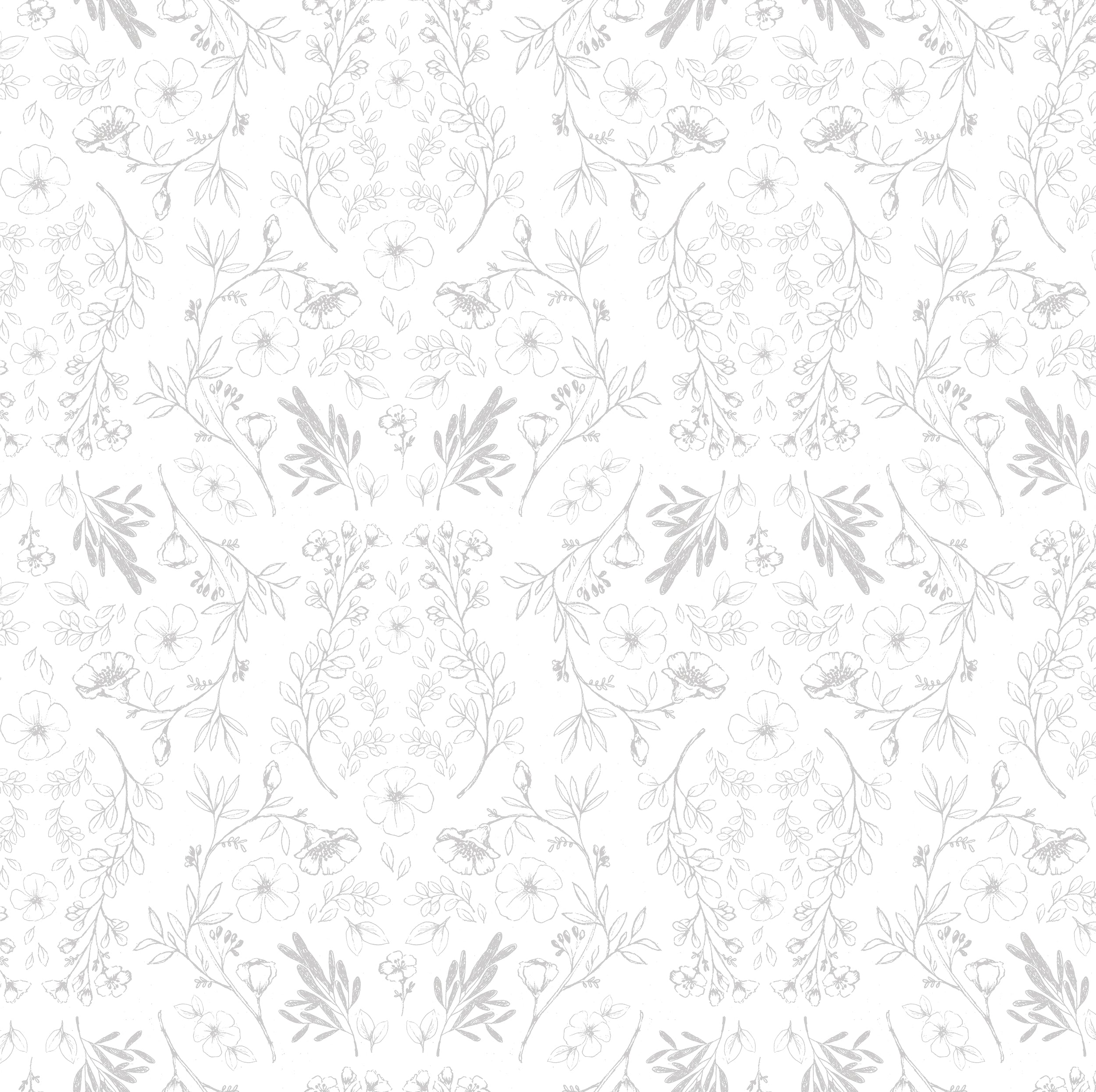 A close-up view of the Rustic Vintage Floral wallpaper showcasing the intricate floral designs in soft gray tones, ideal for adding a classic and romantic touch to any room