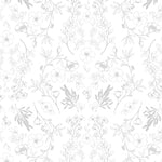 A close-up view of the Rustic Vintage Floral wallpaper showcasing the intricate floral designs in soft gray tones, ideal for adding a classic and romantic touch to any room