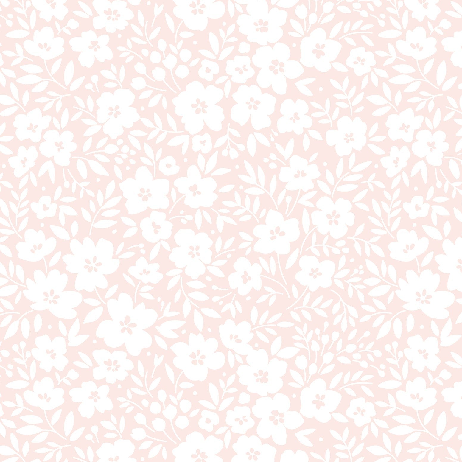 Close-up view of the Flower Power Wallpaper showcasing a dense floral design in soft pink hues. The intricate pattern of small flowers and leaves provides a gentle and cheerful background, perfect for adding a touch of nature to any room.