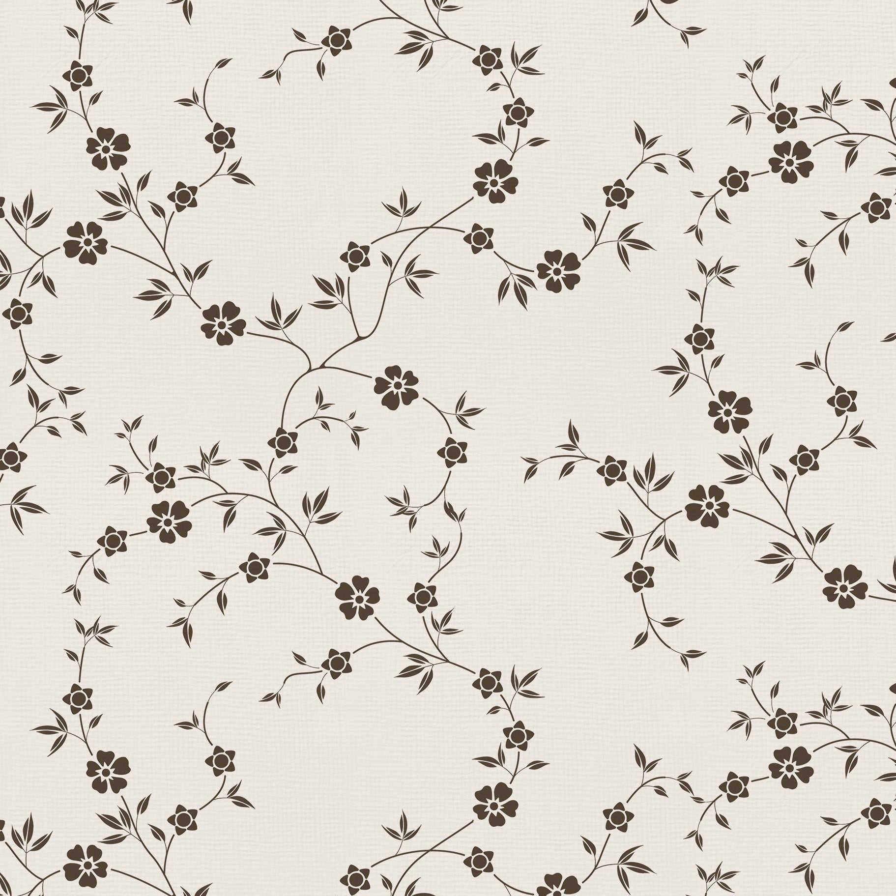 A close-up view of the Charming Floral Wallpaper in Deep Brown, emphasizing the detailed floral design against a soft background. This wallpaper brings a touch of nature indoors with its intricate and compact floral patterns.