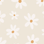 A close-up of the Simple Daisy Wallpaper, showcasing the charming daisy pattern with bright white petals and golden yellow centers, bringing a fresh and simplistic floral design to the space.