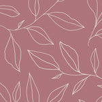 Close-up view of the Rouge Botanicals Wallpaper, displaying a detailed design of white leaf outlines on a muted rouge backdrop, offering a sophisticated and naturalistic touch to any room