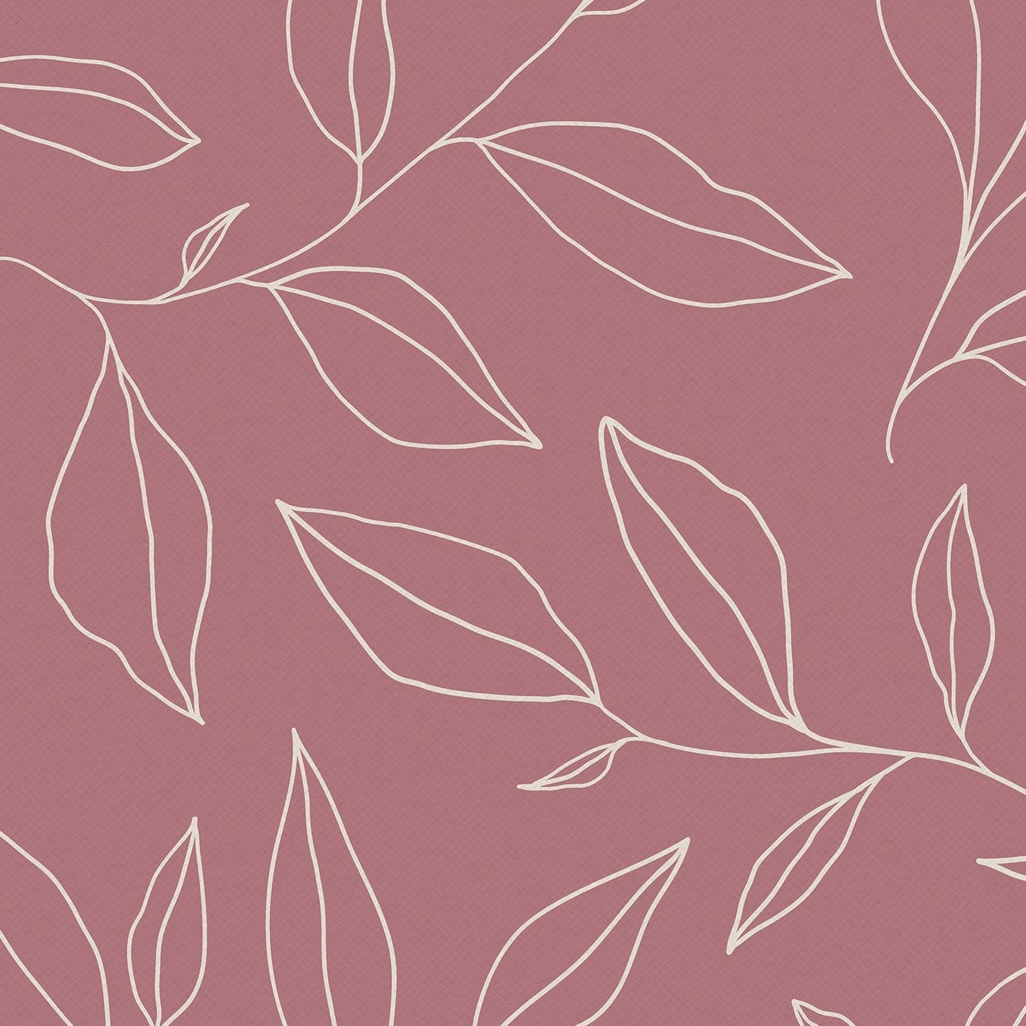 Close-up view of the Rouge Botanicals Wallpaper, displaying a detailed design of white leaf outlines on a muted rouge backdrop, offering a sophisticated and naturalistic touch to any room