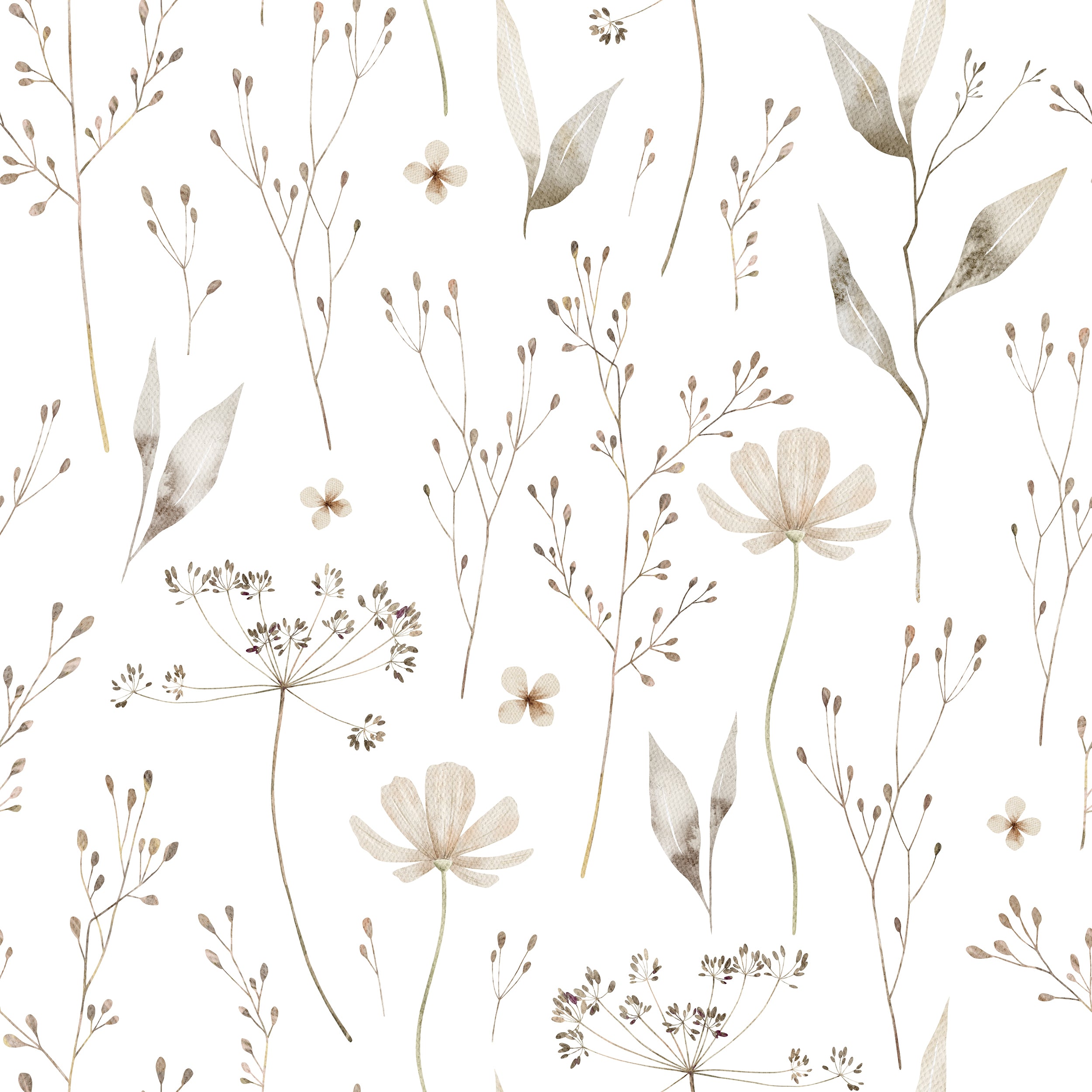 A detailed close-up of the Tranquil Bloom Wallpaper showcasing the soft color palette and gentle floral motifs, perfect for creating a serene and inviting atmosphere in any interior space.