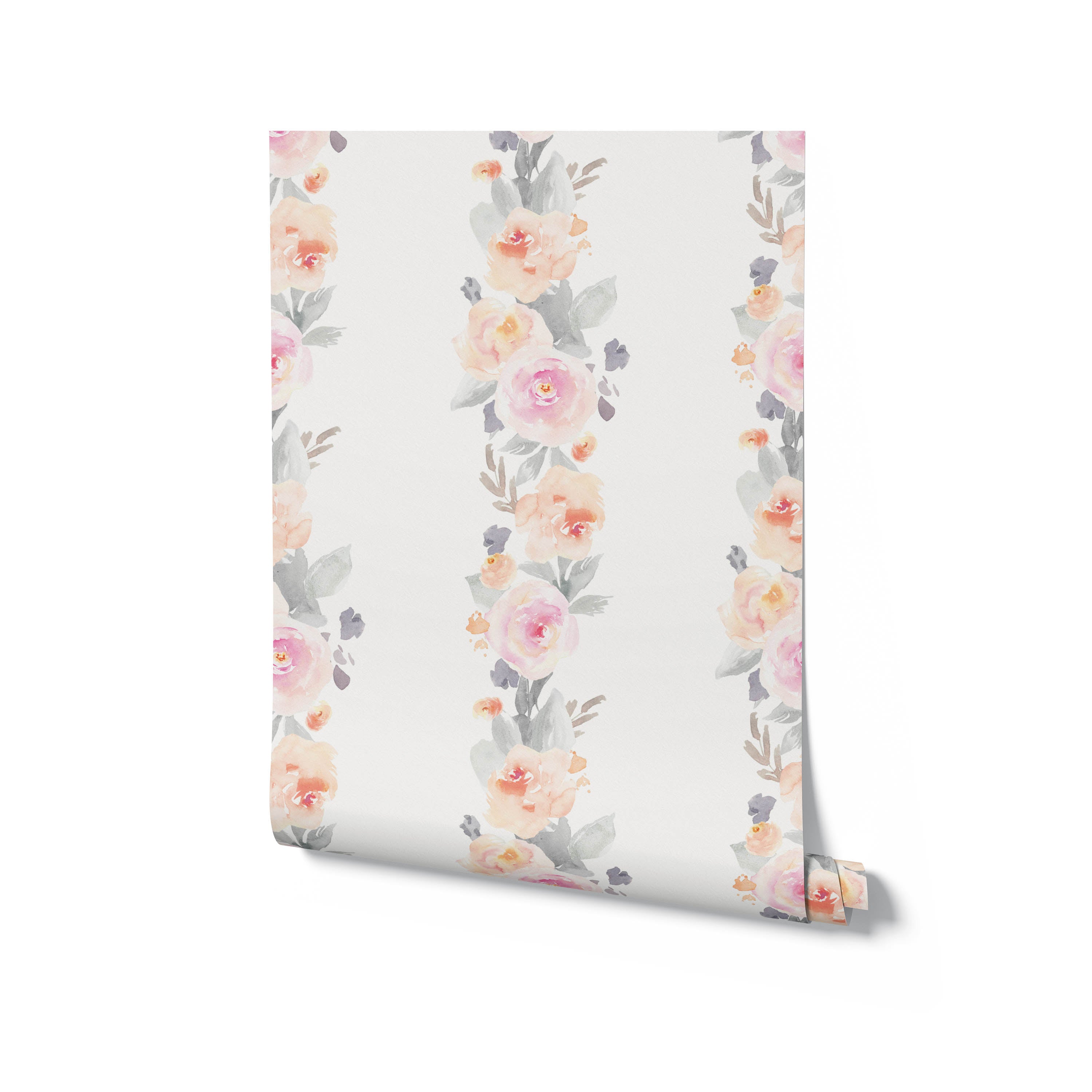 An image of a roll of Pastel Dreams Wallpaper, highlighting the soft watercolor floral pattern in pastel hues. This wallpaper roll is perfect for creating a calming and beautiful aesthetic in children's rooms or any space desiring a touch of softness and whimsy.
