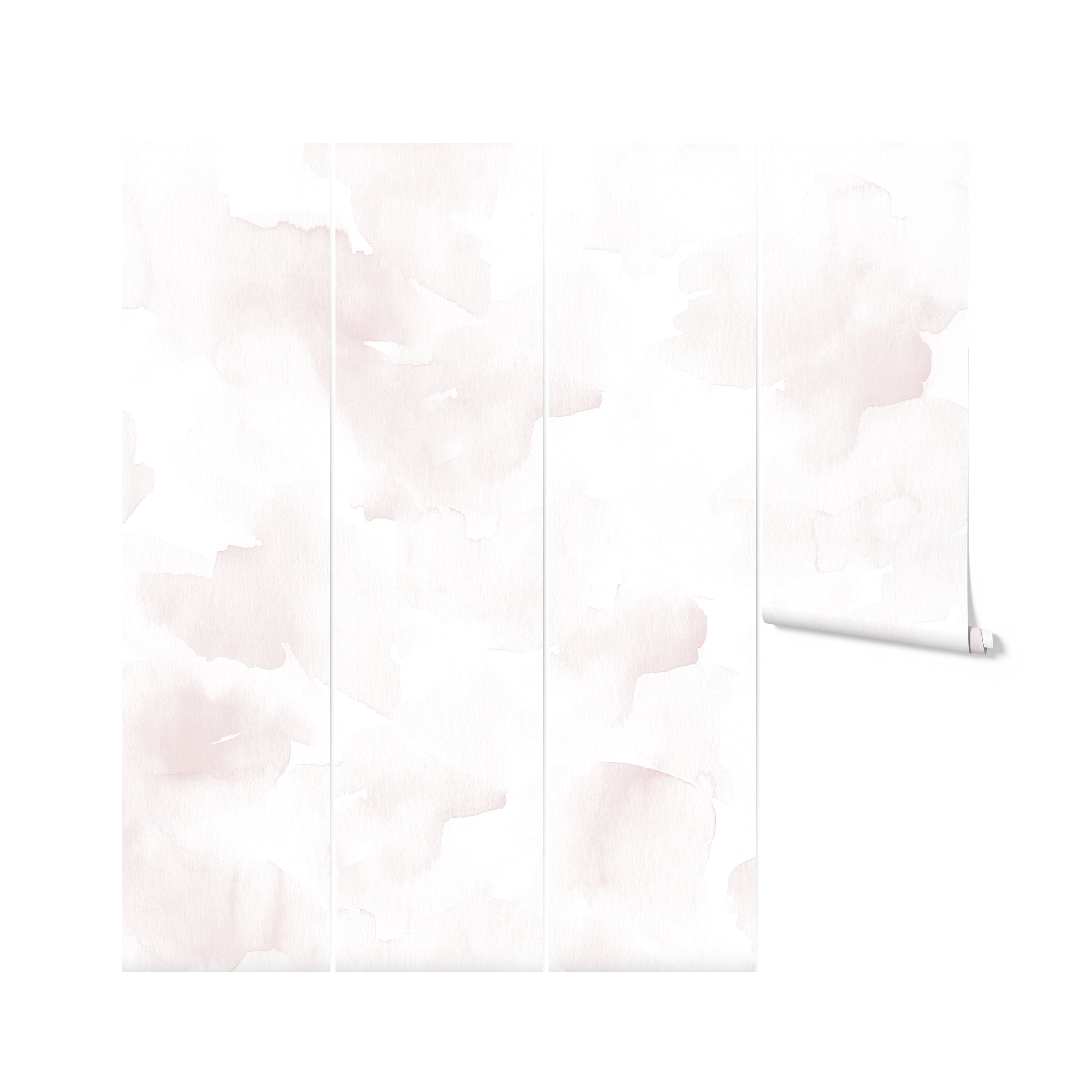 Rolls of Watercolor Mural Wallpaper - Nude Pink, displaying its subtle, abstract blush watercolor design, perfect for adding a touch of elegance and serenity to any room