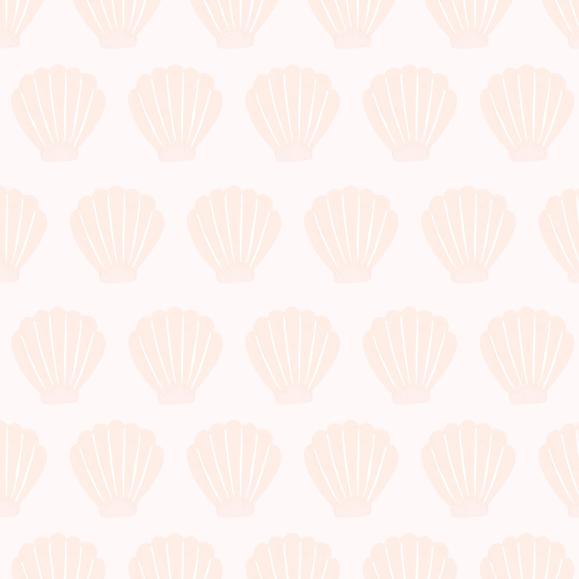 Close-up of the Mermaid Sea Shell wallpaper pattern showing seamless shell designs in soft pink on a light background. Ideal for adding a gentle, oceanic touch to any room.
