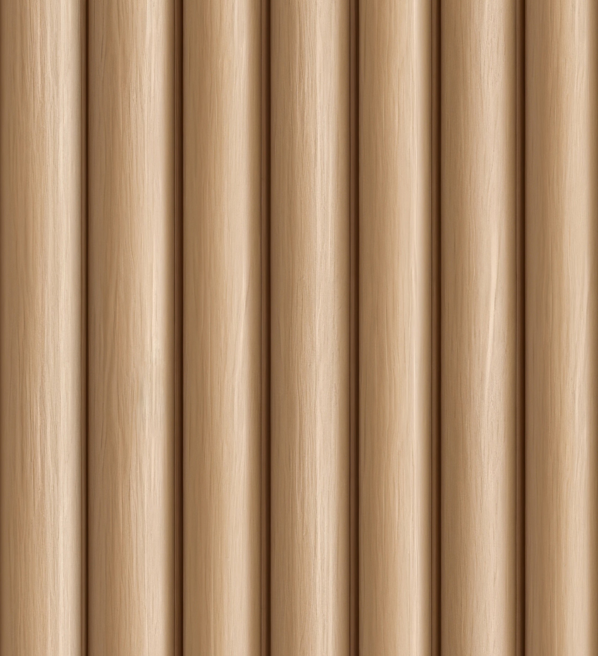 A close-up view of Wooden Pillar Wallpaper displaying vertical grooves in a warm wood tone. The textured design adds a refined and contemporary touch to any room.
