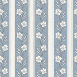 Floral pattern with white flowers on a blue and white striped background