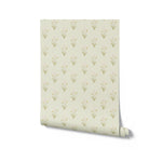 Roll of wallpaper with floral pattern on a white background