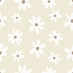 A close-up view of the Simple Daisy Wallpaper in beige, featuring a charming pattern of white daisies with brown centers on a soft beige background. The simple yet elegant design adds a fresh and cheerful touch to any space.