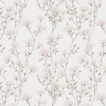 A close-up view of the Vintage Floral Reverie Wallpaper, highlighting the detailed watercolor-style flowers and branches in soft pinks and grays set against an off-white background for a classic, romantic aesthetic