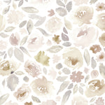 A detailed view of the floral pattern, showcasing delicate flowers and leaves in muted pastel shades, providing a gentle, watercolor-like appearance.