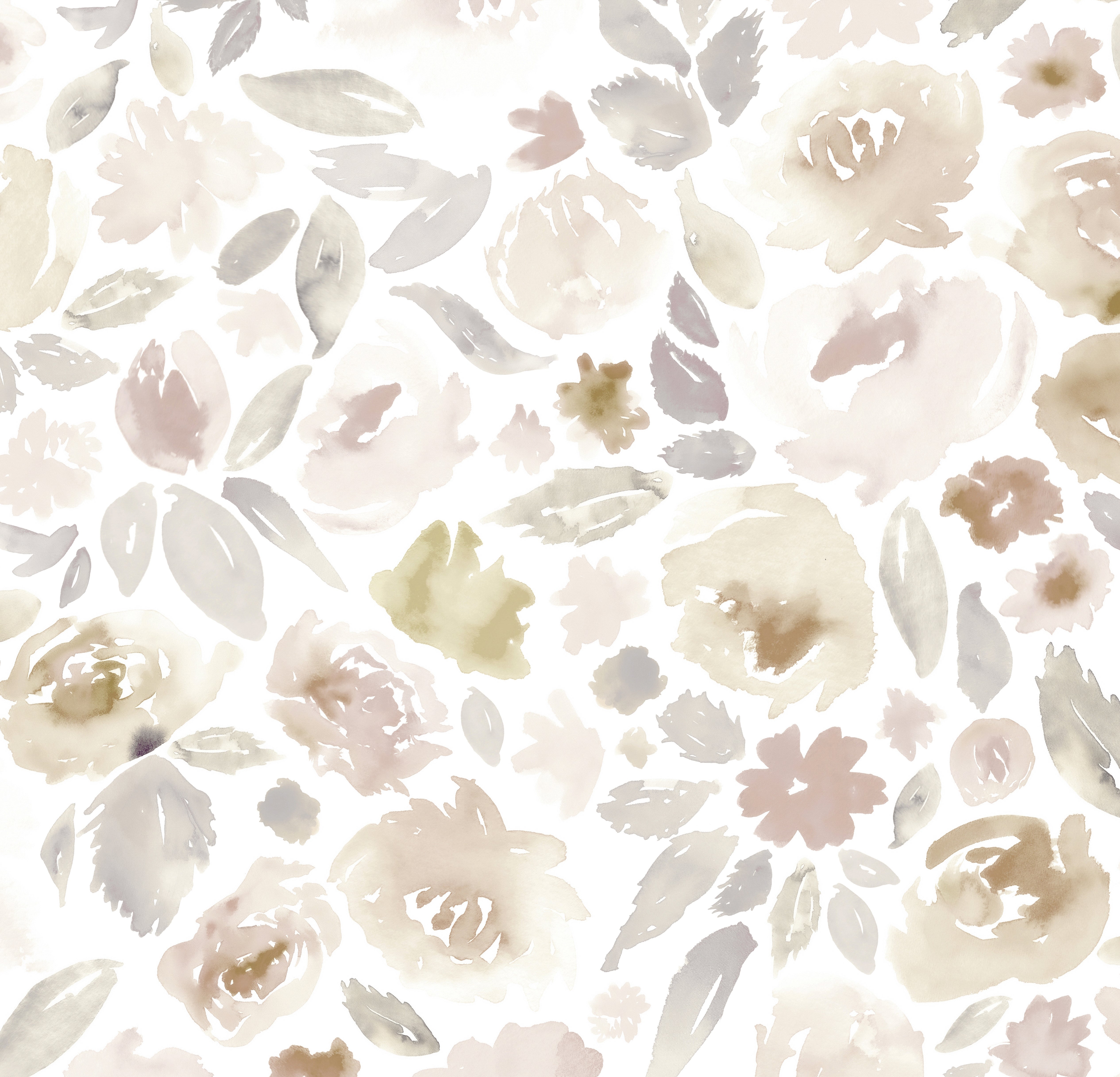 A detailed view of the floral pattern, showcasing delicate flowers and leaves in muted pastel shades, providing a gentle, watercolor-like appearance.