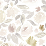 A detailed view of the floral pattern, showcasing delicate flowers and leaves in muted pastel shades, providing a gentle, watercolor-like appearance.