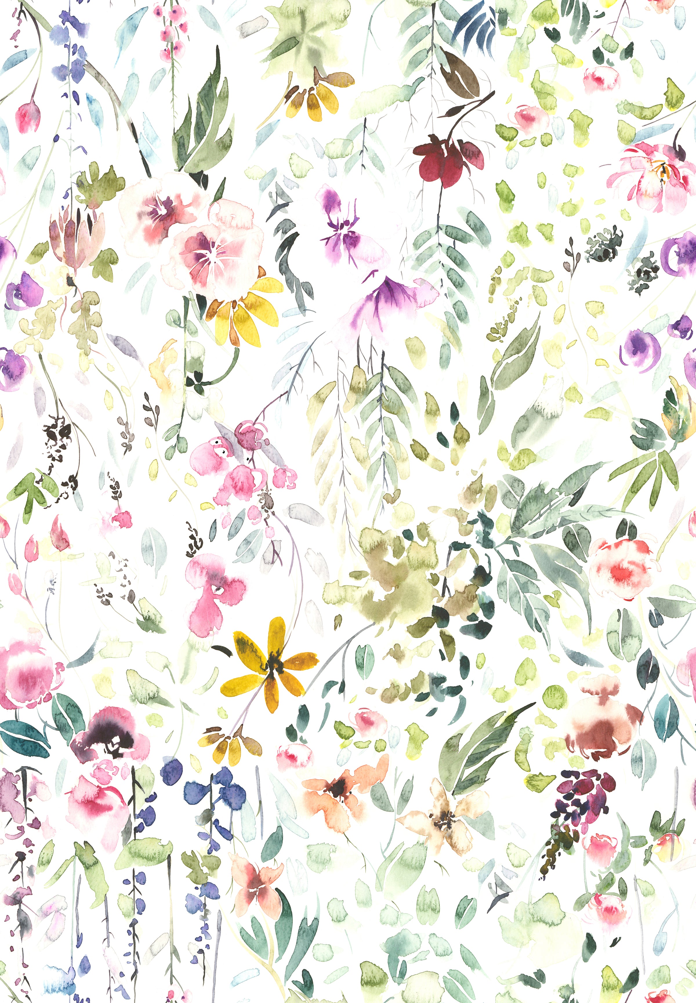 A close-up of Hera's Floral Wallpaper, capturing the exquisite detail and pastel palette of the watercolor flowers, which bring a breath of spring and a touch of nature's serenity indoors