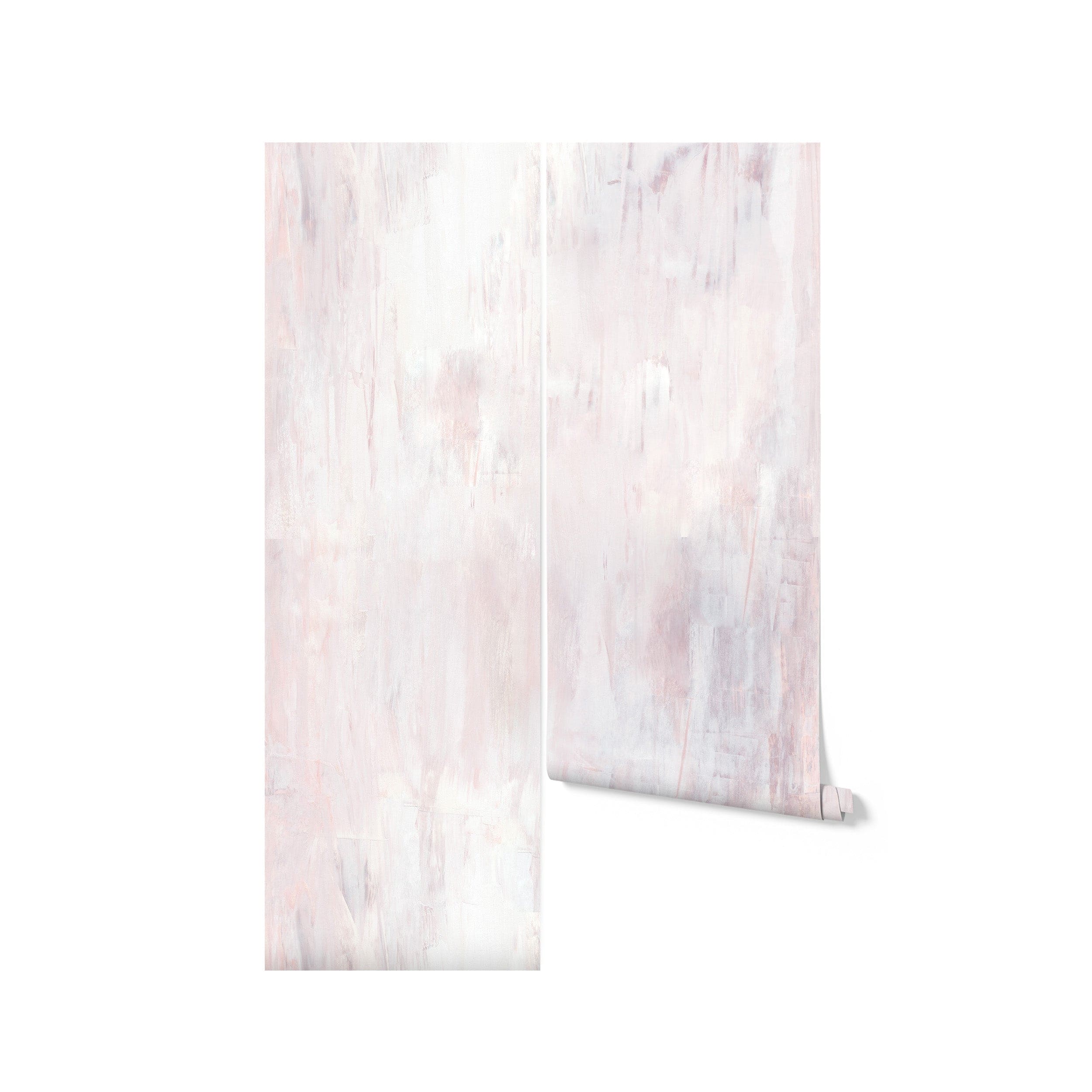 A roll of Paint Texture Wallpaper IV in pink, partially unrolled to reveal a gentle, artistic brushstroke texture, suggesting a hand-painted effect and soft color variation.