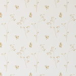 The Gold Collection Wallpaper III features a delicate pattern of golden botanical motifs, with small clusters of leaves and flowers, distributed across a soft off-white background, creating an elegant and subtle metallic sheen.