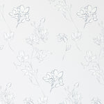 A close-up of the Minimal Floral Wallpaper IX, showcasing a delicate pattern of hand-drawn flowers and leaves in a subtle gray outline on a pristine white background, conveying a sense of simplicity and elegance.