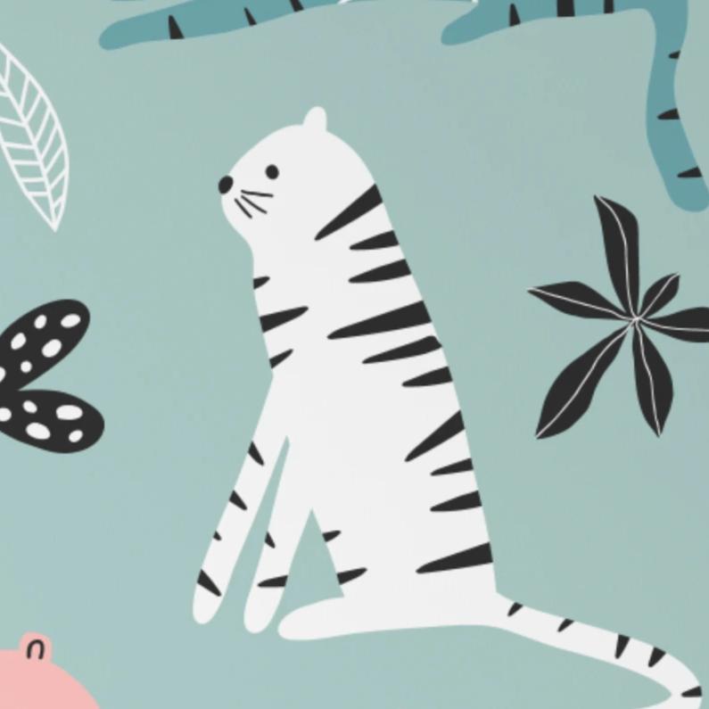 Close-up of Kids Wallpaper - Tigers with single playful tiger design on mint background