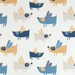Patterned flying dogs kids wallpaper in pastel colors for nursery or playroom decoration
