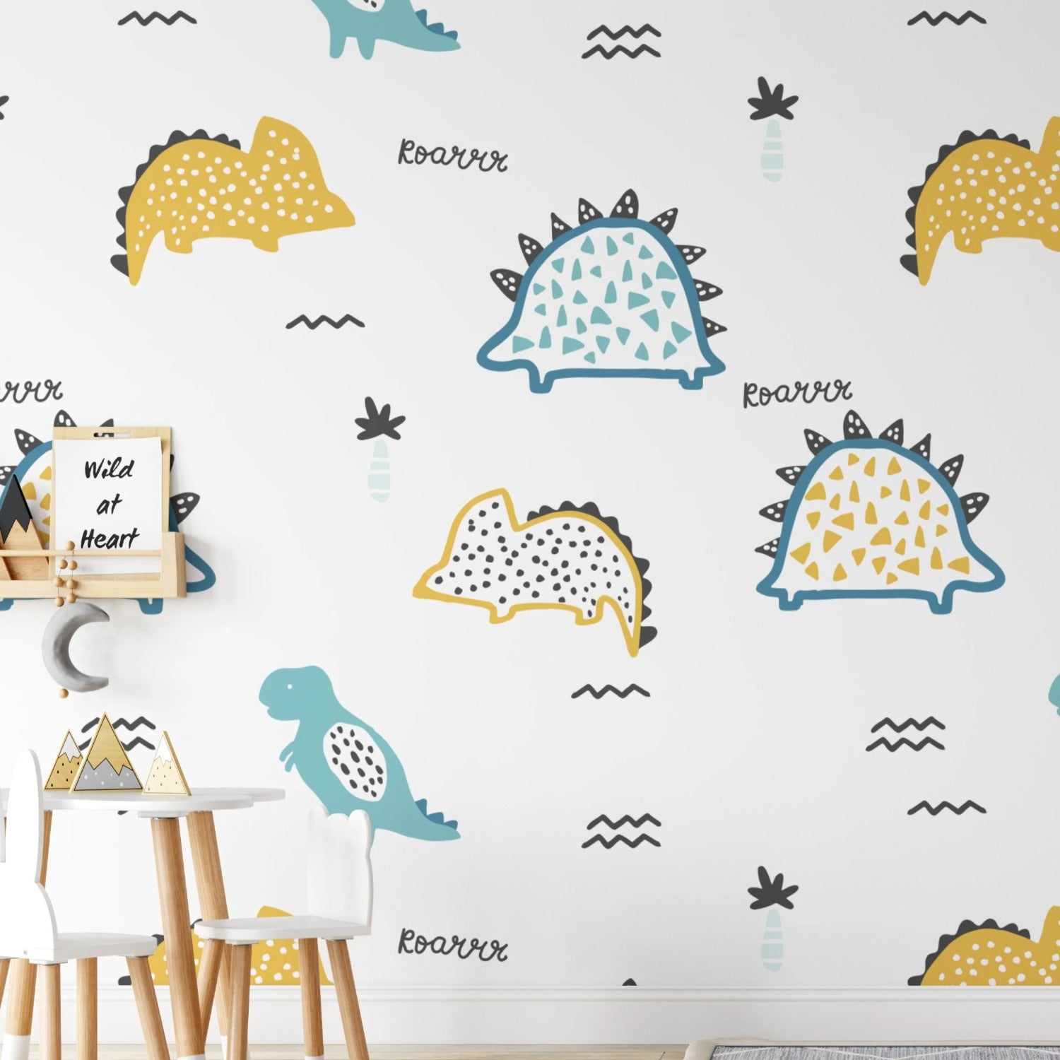 Nursery decorated with Dino Days Wallpaper