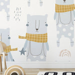 Child's Room Decorated with Polar Bear Express Wallpaper Featuring Polar Bears in Scarves
