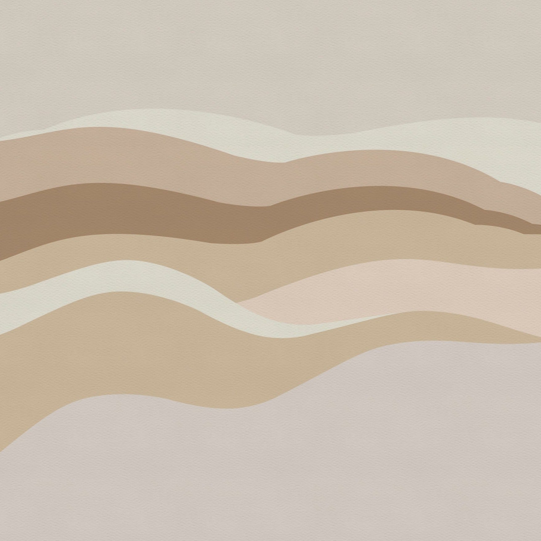 Close-up view of the Modern Landscape Wall Mural Wallpaper showcasing abstract wavy lines in shades of beige, brown, and cream, forming a visually soothing pattern.