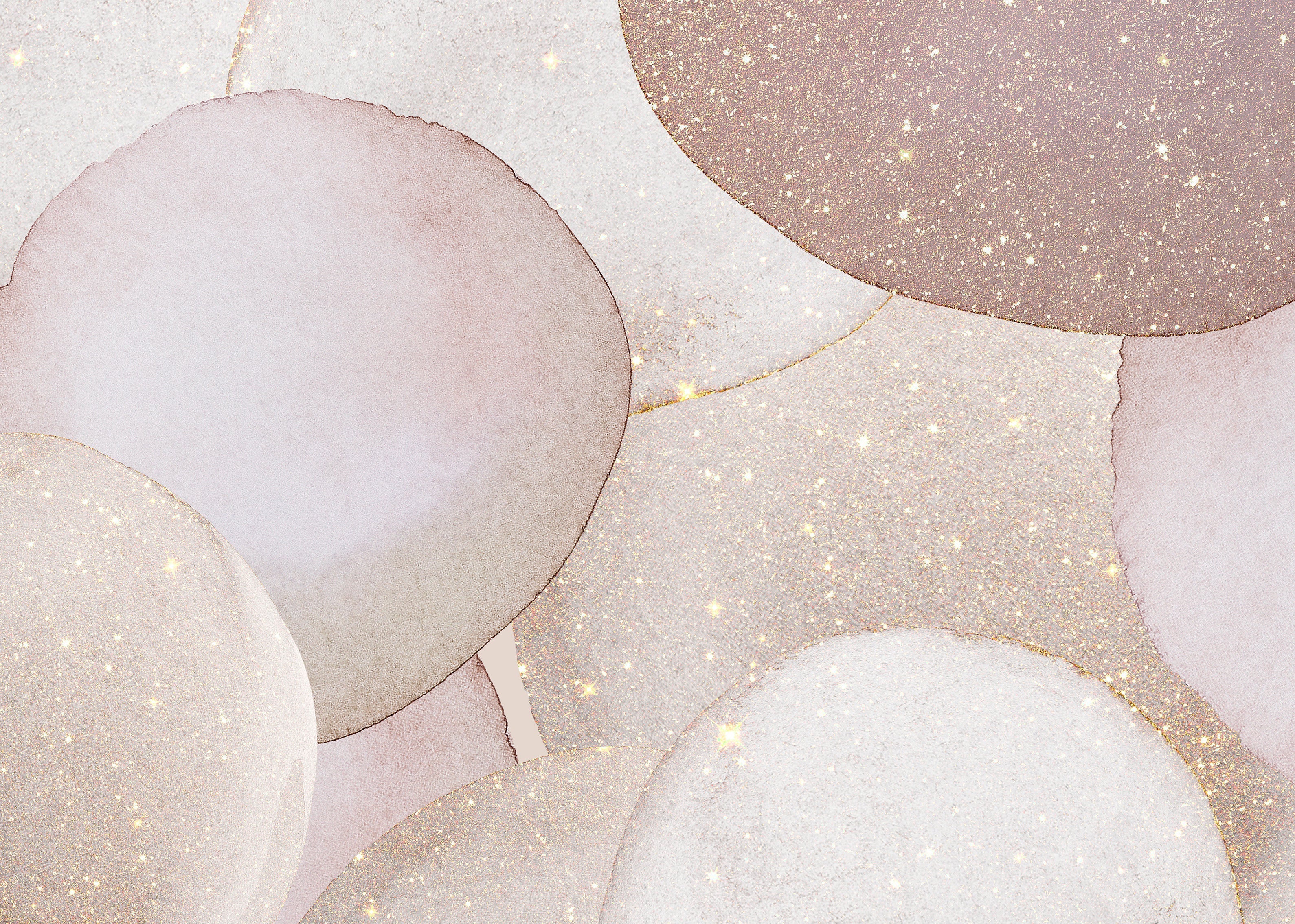 Close-up view of the Luxury Watercolor Wall Mural Wallpaper featuring overlapping abstract watercolor shapes in pink, beige, and gold tones with glittering accents