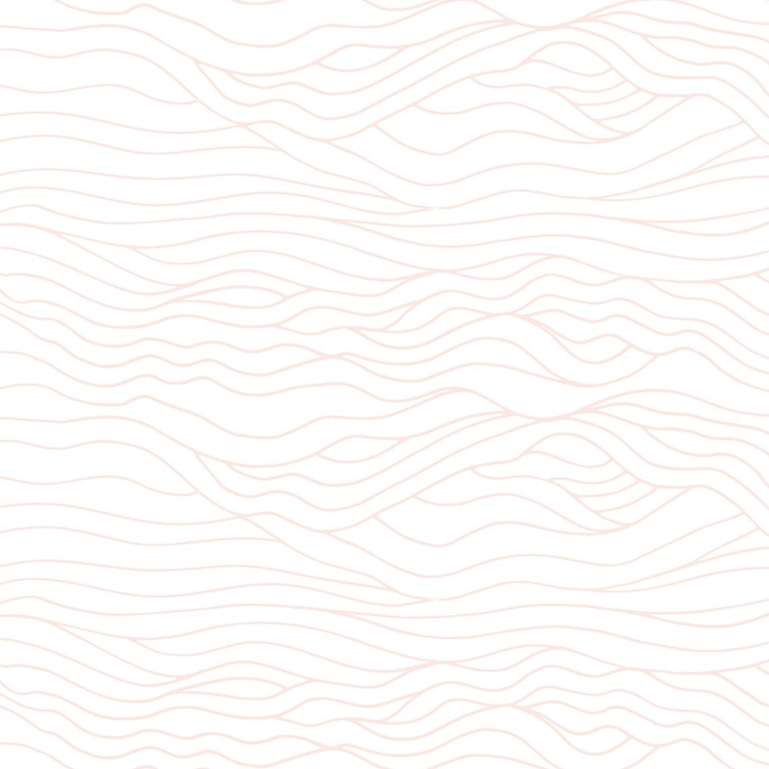 A seamless pattern of the Line Art Wave Wallpaper, showcasing gentle wavy lines in a soft pink hue that give the impression of serene waves, creating a calming and elegant texture on a white background.