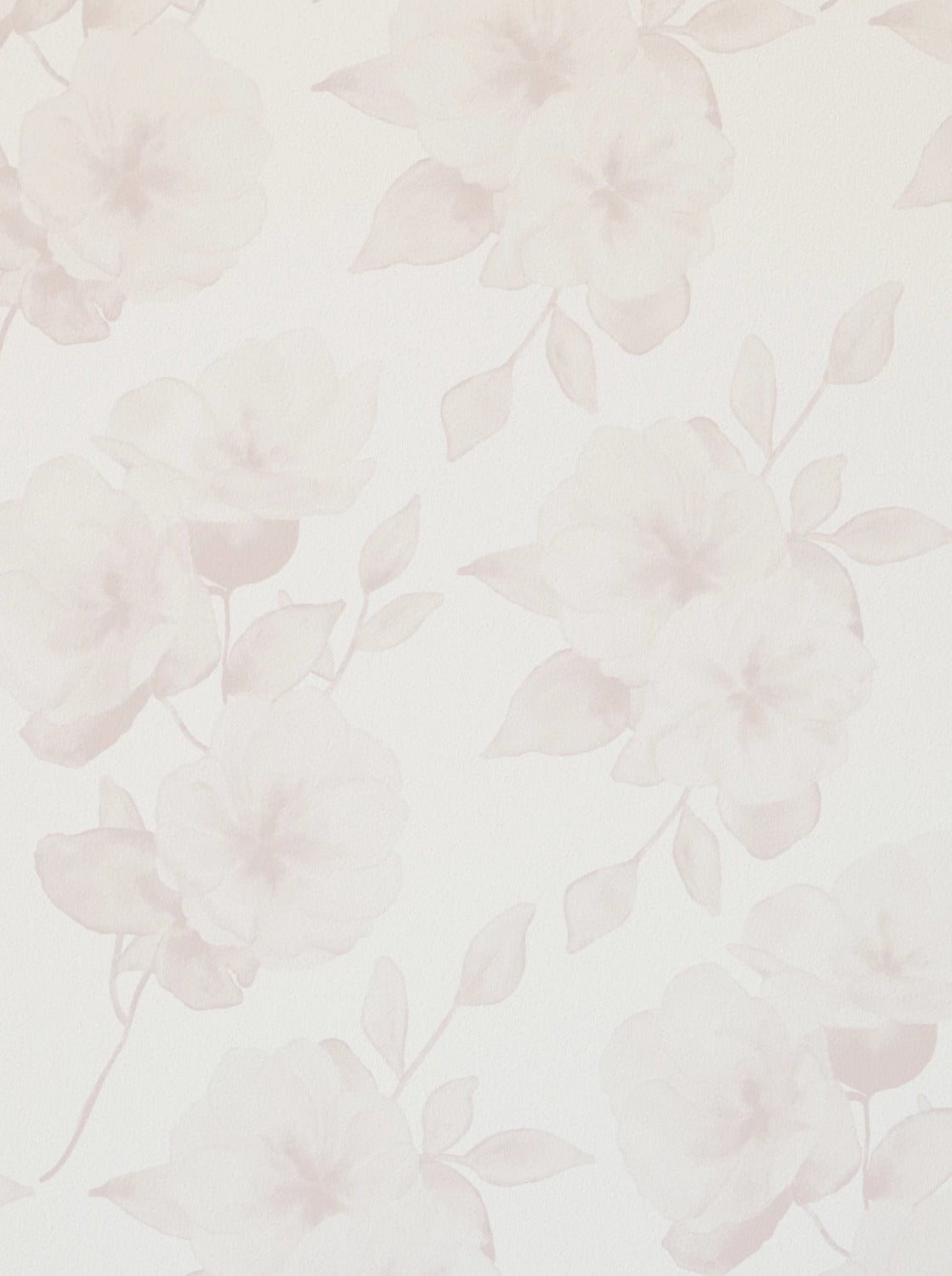 A close-up texture shot of the Minimal Floral Wallpaper V, displaying a delicate pattern of watercolor blush flowers with subtle shading on a creamy background. The soft pastel tones create a gentle and serene atmosphere.