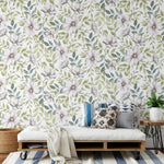 Botanical Wildflower Wallpaper in soft pastel colors, elegant floral design for interior decor