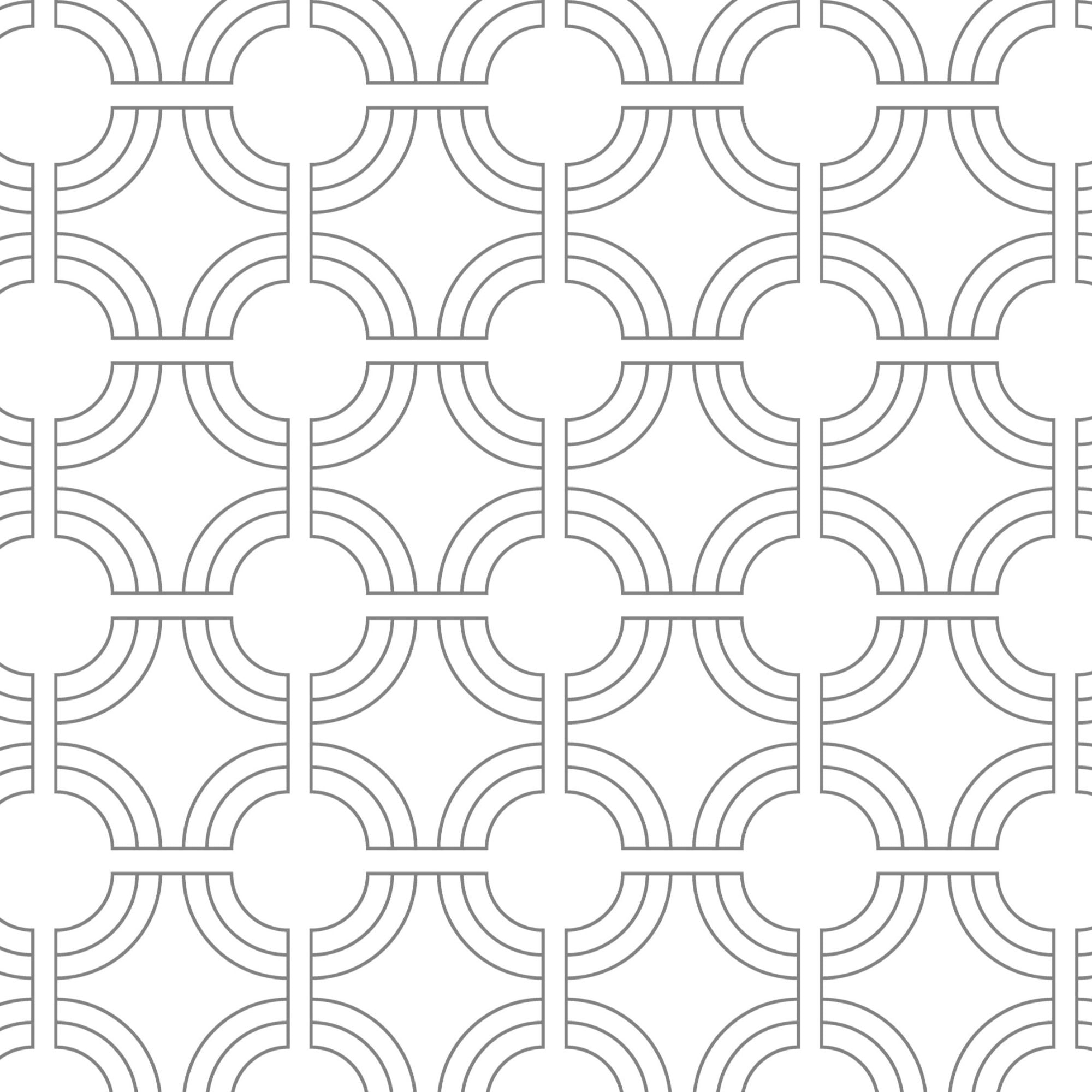 The Geometric Wallpaper displays a continuous, monochromatic pattern of interlocking circles and lines, creating an optical illusion of depth and movement. Its design is a contemporary interpretation of Art Deco style, ideal for adding an element of architectural interest to any space.