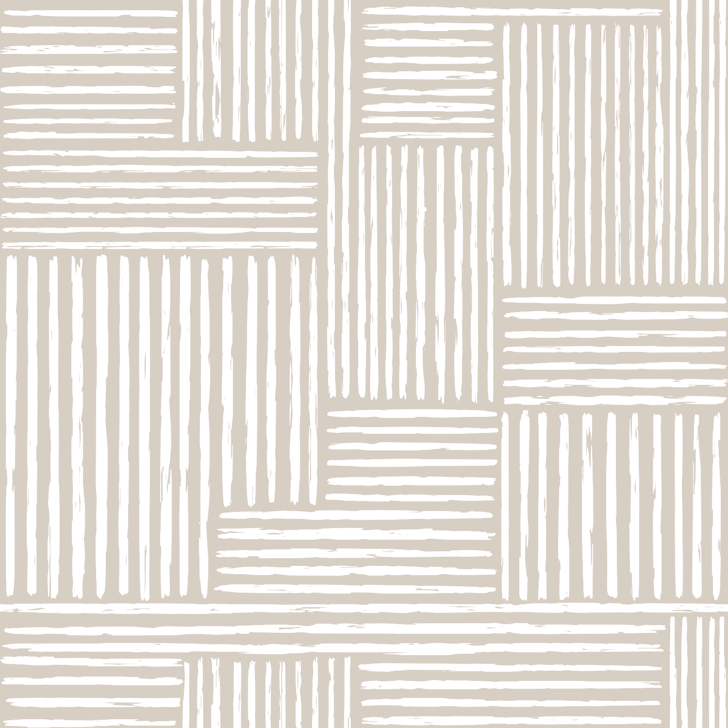 A close-up view of a section of Neutral Geometric Wallpaper, featuring a pattern of thick and thin beige lines creating an array of rectangles and squares on a light background.