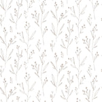 Dainty Beige Floral Wallpaper with a seamless pattern of delicate black floral illustrations on a white background.