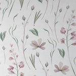 A close-up square image showing the intricate details of the Watercolor Floral Wallpaper VII. The hand-painted watercolor flowers and leaves exhibit delicate shades of pink and green, conveying a fresh, soothing feel suitable for a variety of living spaces.