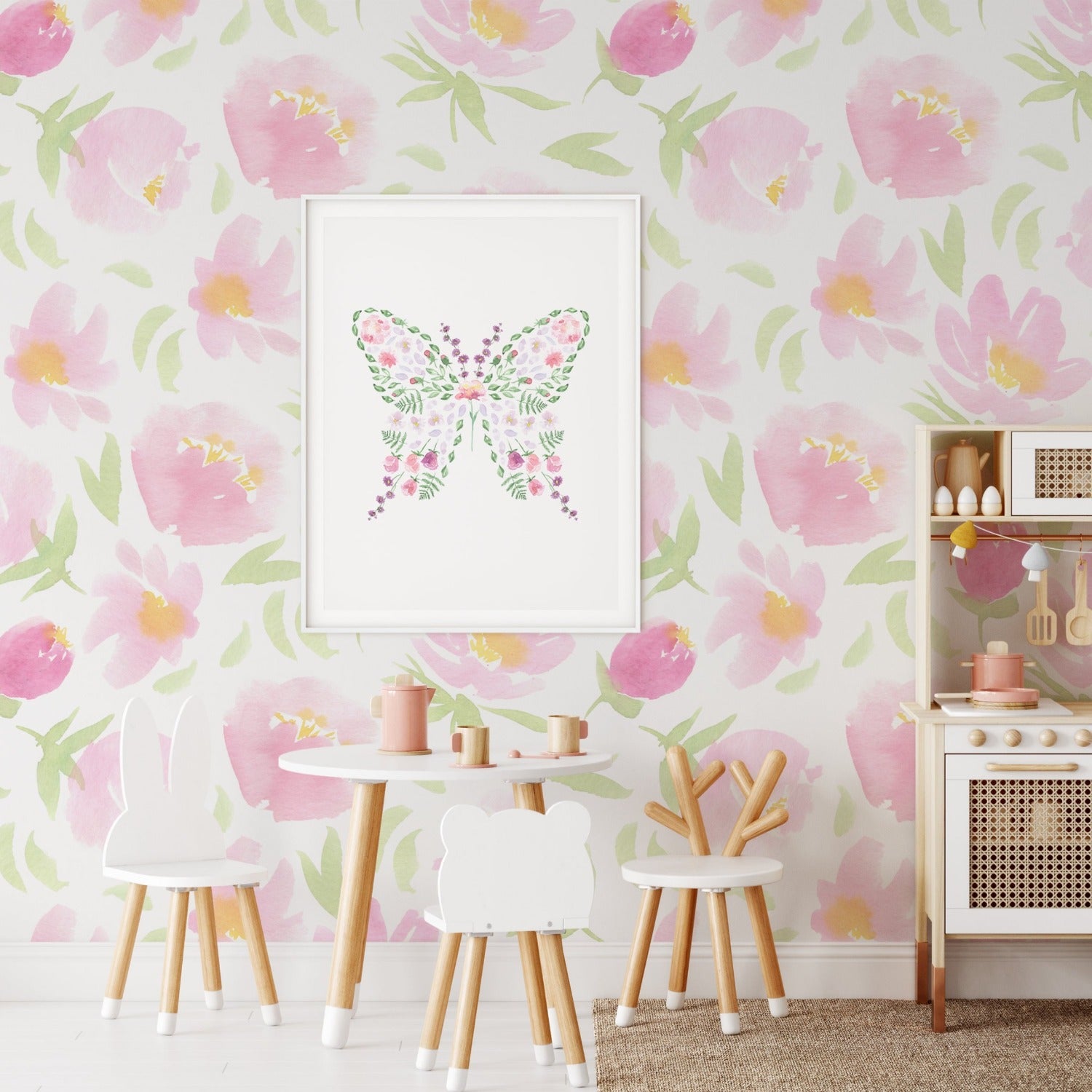 Pink Floral Kids Room Wallpaper. Pink Peel and Stick Wallpaper. Pink ...