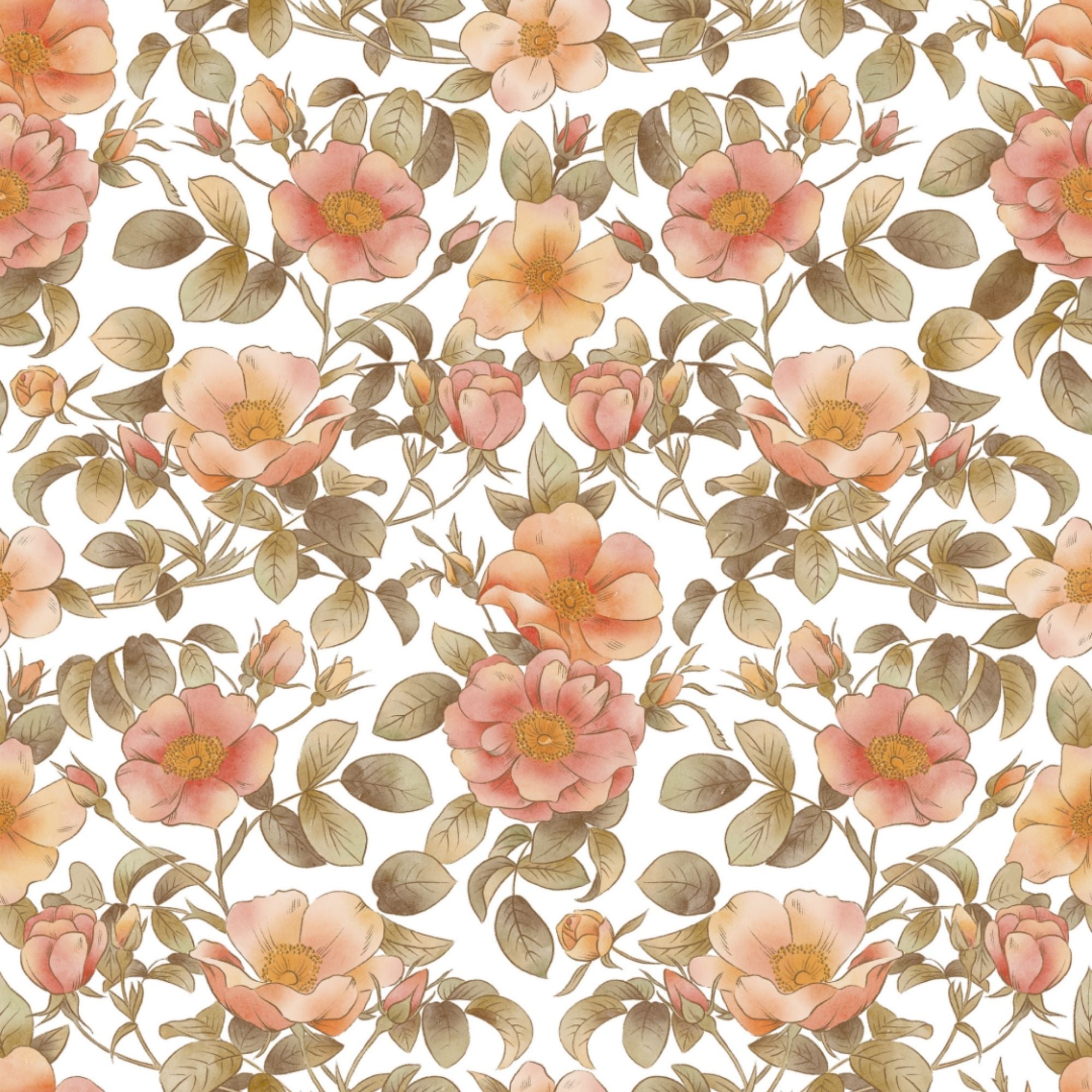 Close-up of Garden Prairie Watercolour Wallpaper roll showing detailed floral patterns in watercolor style.