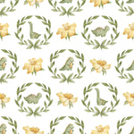 Seamless pattern of baby dinosaurs and flowers in watercolor style for nursery wallpaper.