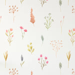 A detailed shot of the Watercolour Floral Wallpaper II showcasing a variety of flowers and leaves in watercolor style, with soft pastels and bright accents creating a dynamic and fresh pattern that brings a lively yet soothing atmosphere to any room.