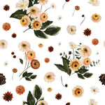 A close-up view of Boho Watercolour Wallpaper, displaying an intricate design of hand-painted flowers in warm hues of orange, yellow, and green. The floral pattern adds a touch of bohemian charm and elegance.