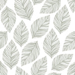 Close-up of the Leafy Wallpaper, showing detailed grey leaf patterns on a white background. The design is simple yet sophisticated, with each leaf's veins delicately highlighted, suitable for adding a natural touch to any room.