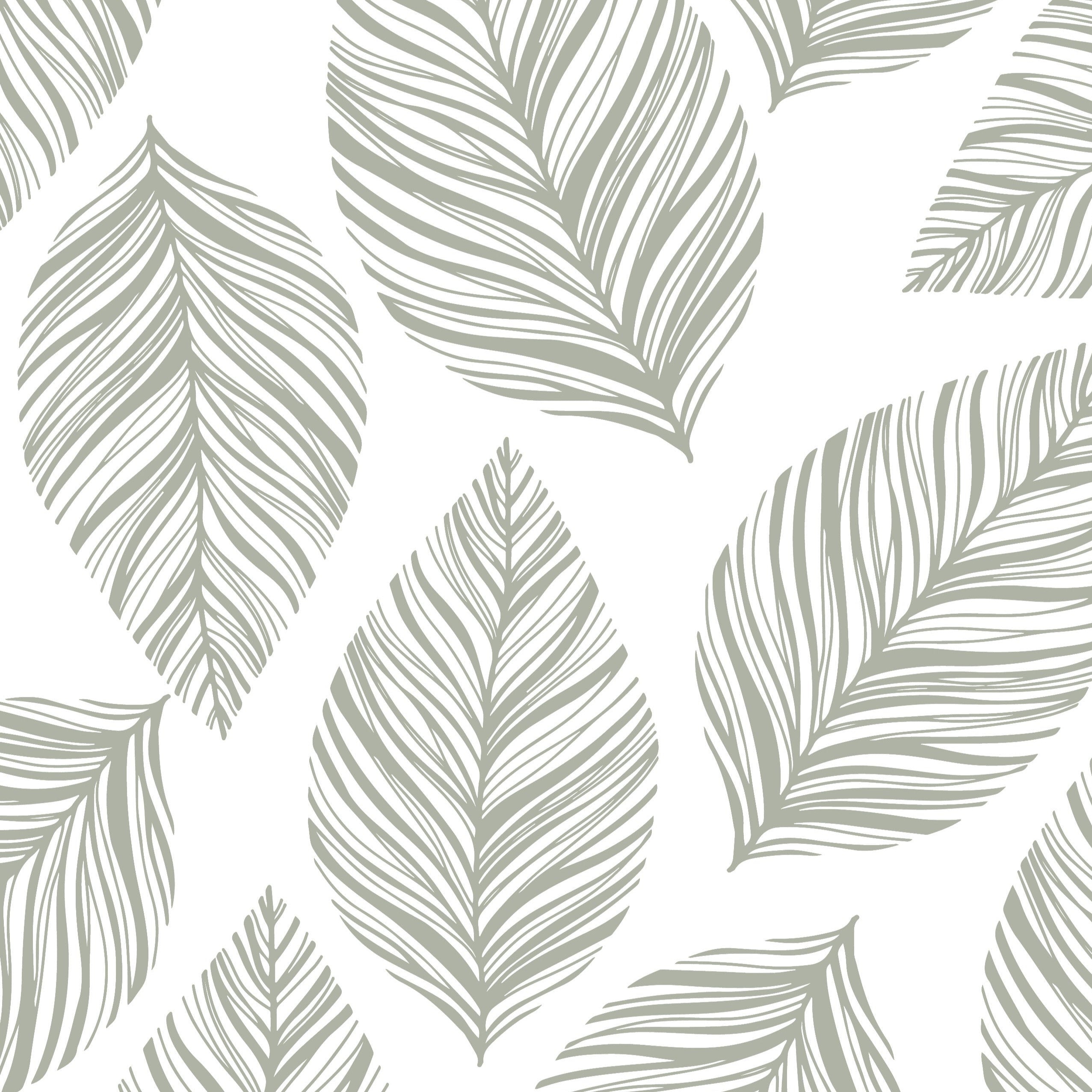 Close-up of the Leafy Wallpaper, showing detailed grey leaf patterns on a white background. The design is simple yet sophisticated, with each leaf's veins delicately highlighted, suitable for adding a natural touch to any room.